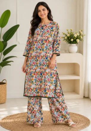 Women Multicolor print 2 piece Stitched Suit