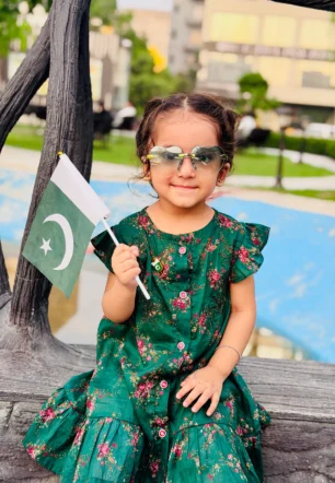 Embroidered Green floral Frock